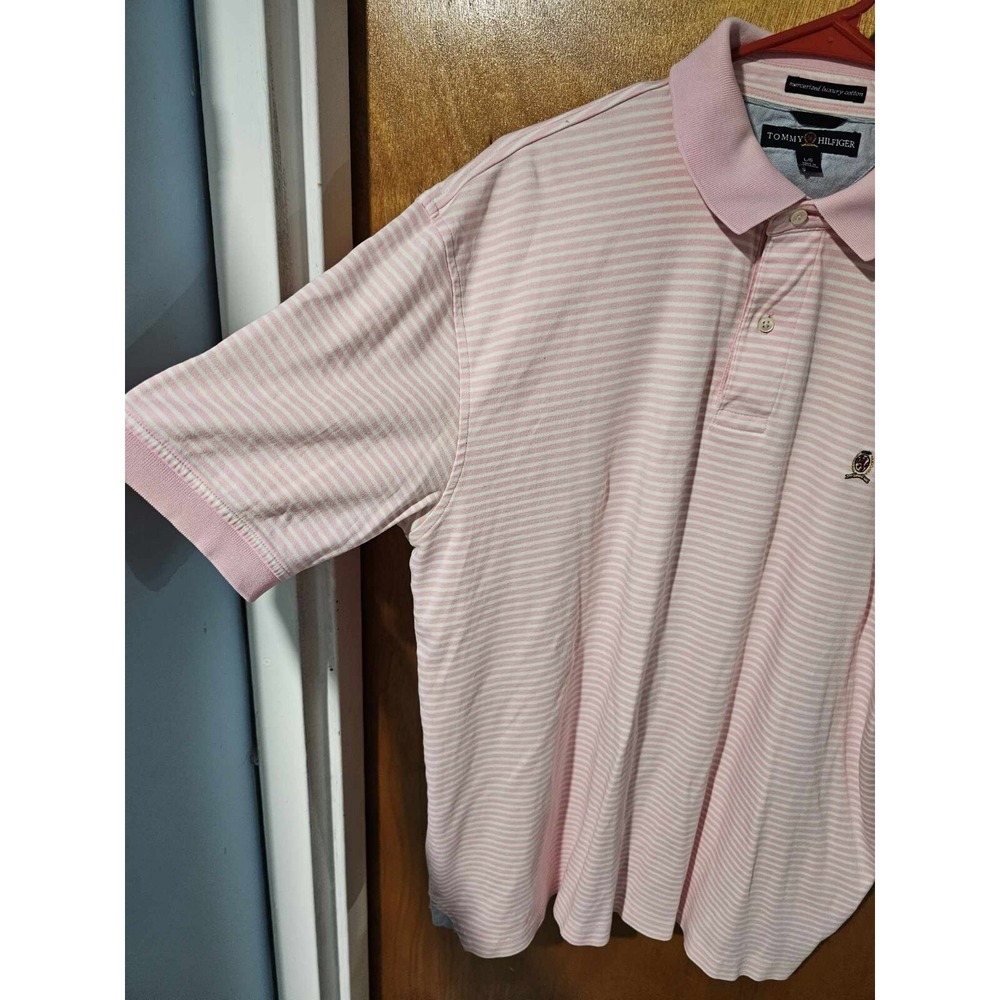 Tommy Hilfiger Mercerized Luxury Cotton Mens Large Pink White Striped Polo - Picture 5 of 7